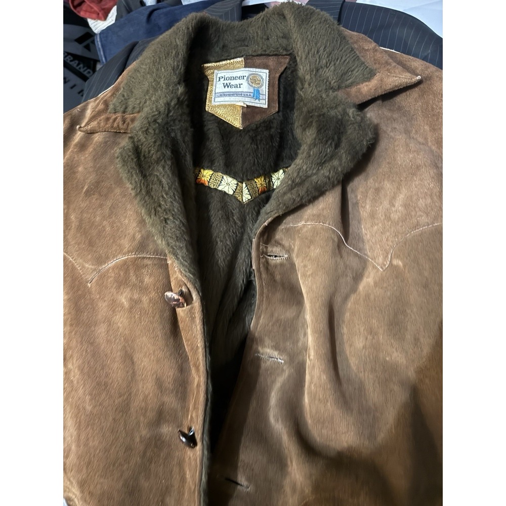 Vintage Pioneer Wear Men's Suede Leather Western Jacket Coat Lined 46 Retro - Picture 16 of 16